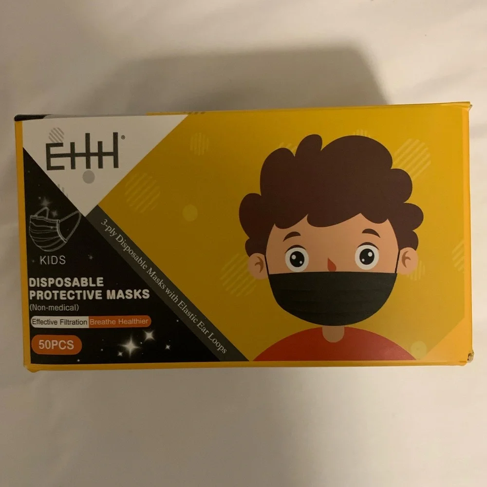 FREE New - 50 pack Individually Wrapped Kids Black Disposable Face Masks